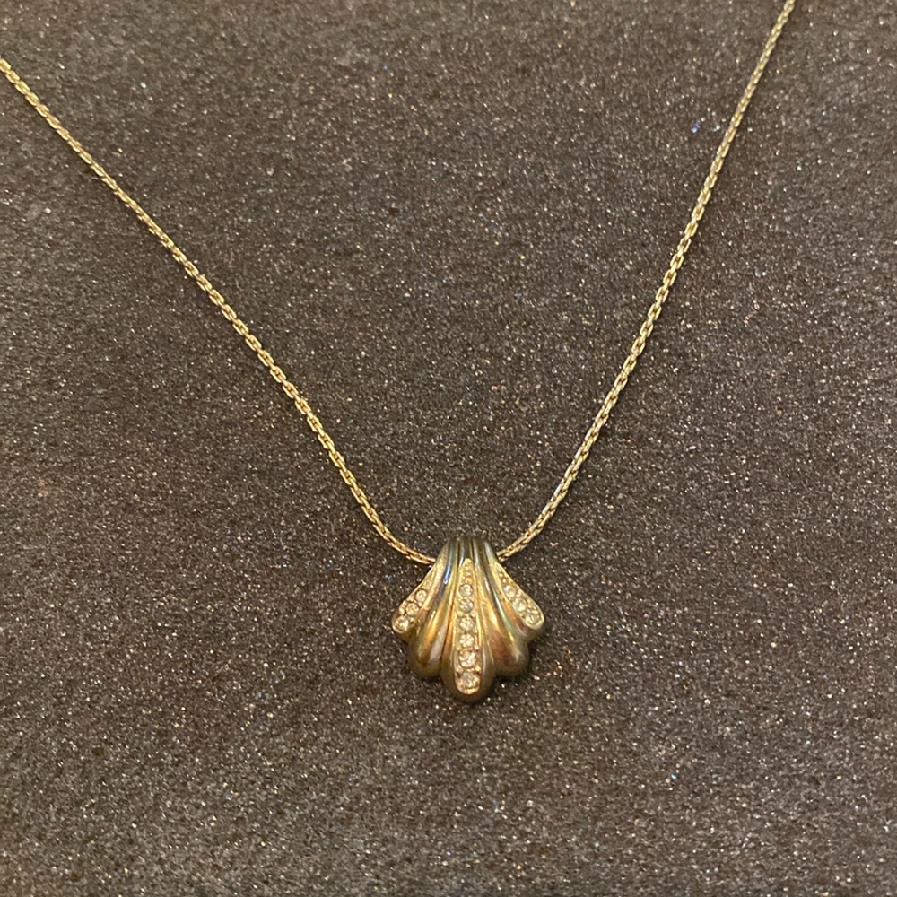 Christian Dior gold tone swish/shell necklace with rhinestones
